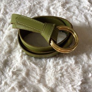 J. McLaughlin Leather Double O-ring Belt Adjustable Lime Green Size S/M Unisex